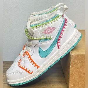 Nike Jordan 1 Mid SE Washed Teal Rush Pink Girl Boy Leather Sneakers 9C